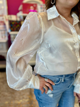 White & Pearl Shear Top