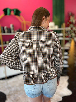Brown & Navy Gingham Top by THML