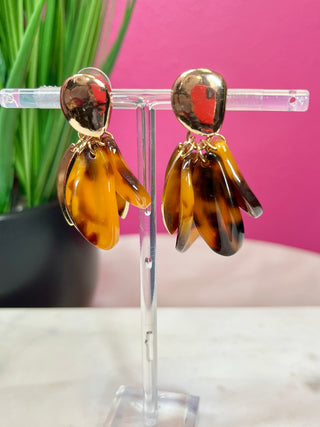 Dark Tortoise & Gold Petal Earring