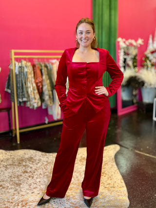 Red Velvet Wide Leg Pants