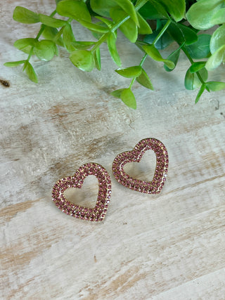 Pink Crystal Heart Stud Earrings