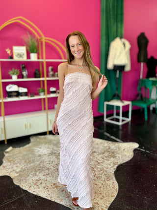 Dusty Pink Textured Ruffle Maxi Dress