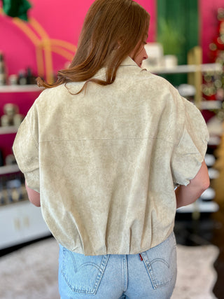 Cream Faux Leather Short Shajacket by THML