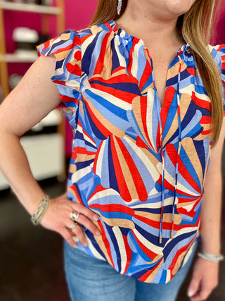 Kaleidoscope Blue & Red Print Top