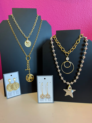 LNL Matte Gold Double Circle Chain Necklace