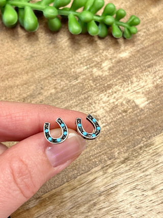 Silver & Turq Mini Horseshoe Studs