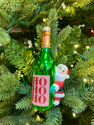 HoHoHo Champagne Bottle Santa Ornament