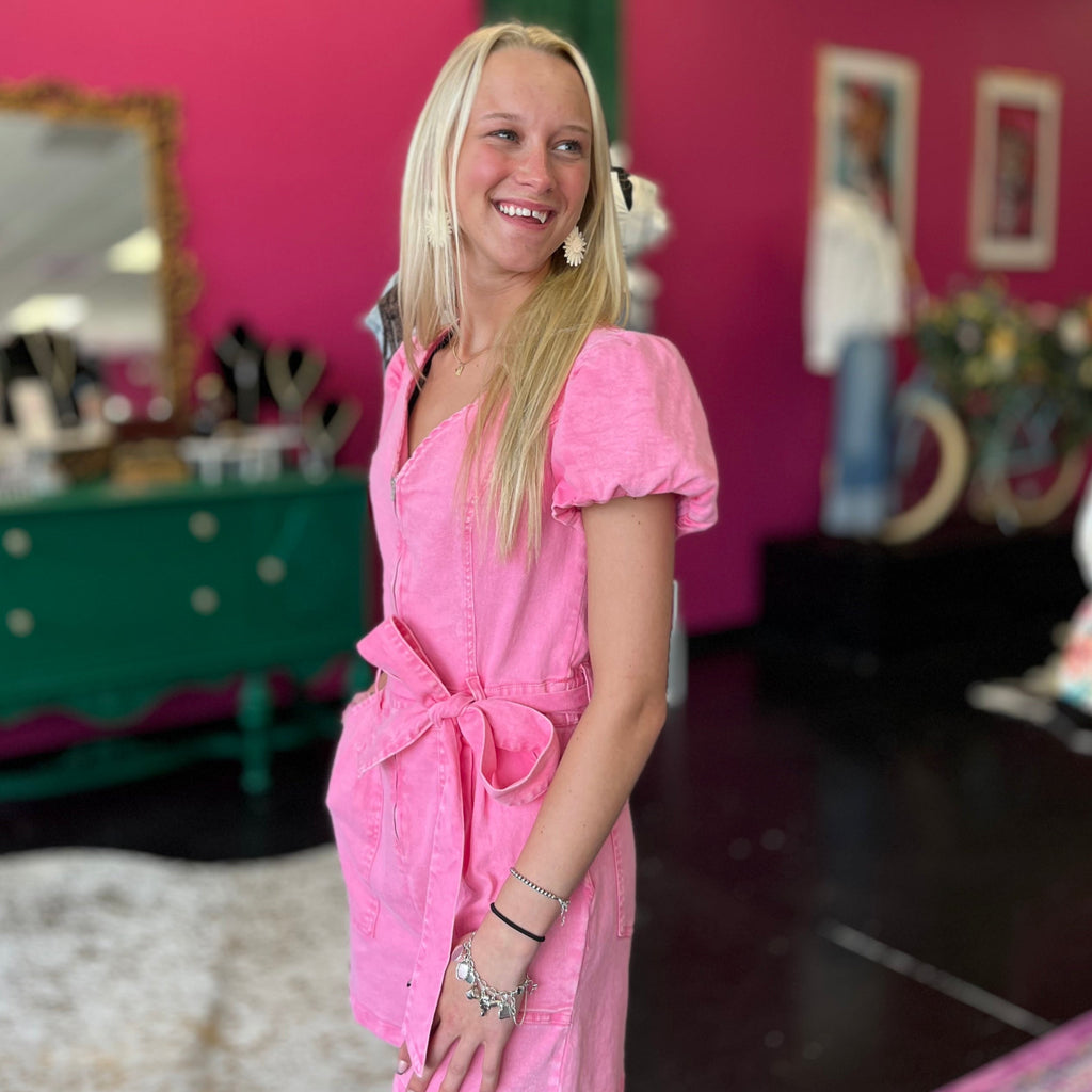 Bubblegum Pink Zip Up Romper