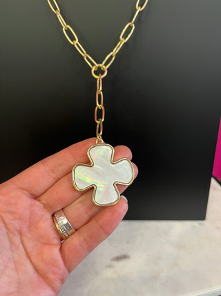 Mother of Pearl Cross Lariat Necklace