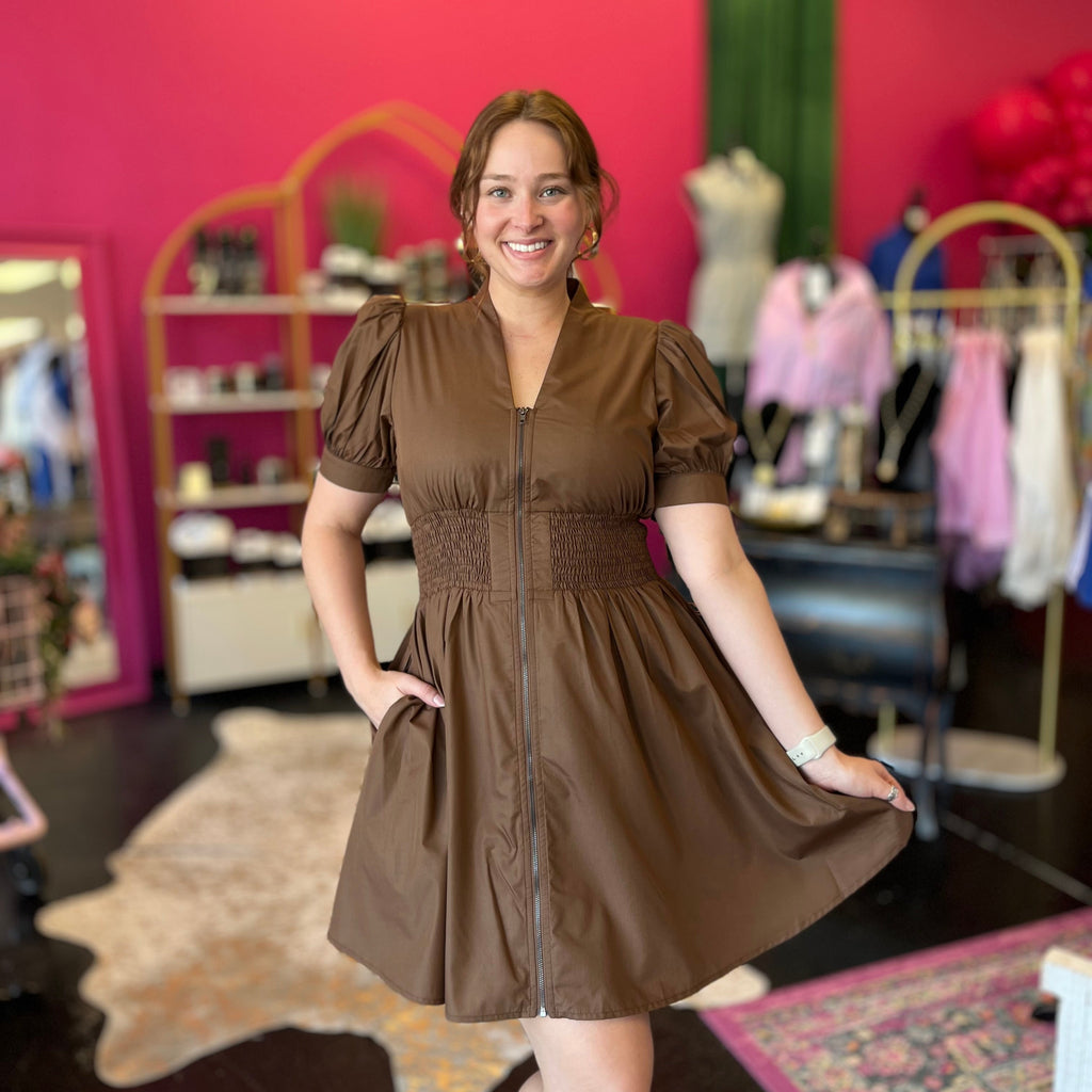 Brown Smocked Waist Dress