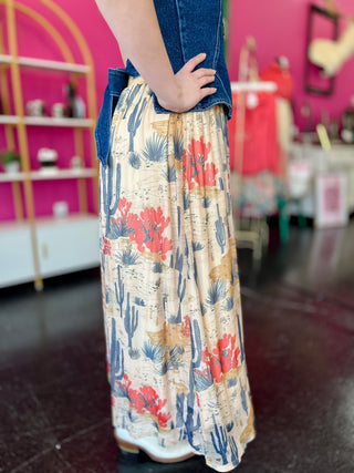 Denim Cactus Mesh Maxi Skirt