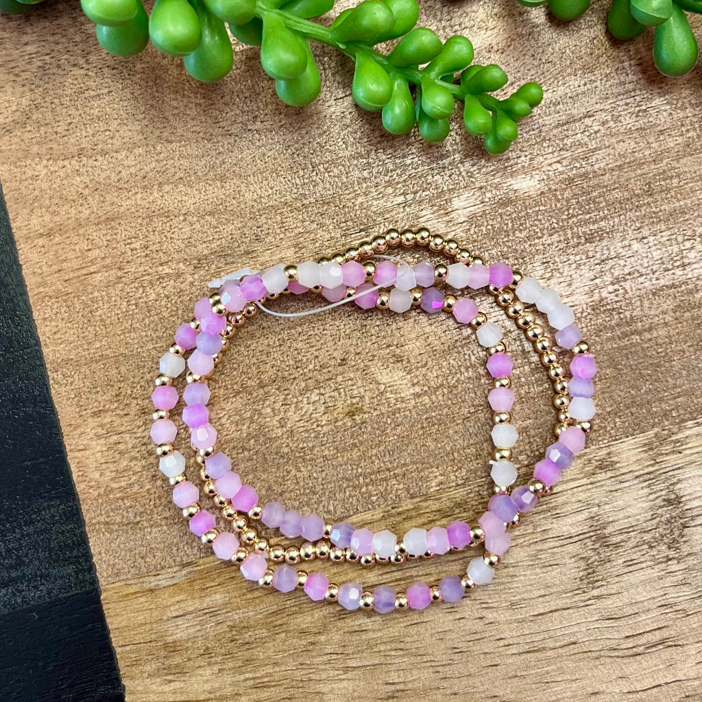 Lilac & Gold Beaded 3 Bracelet Set