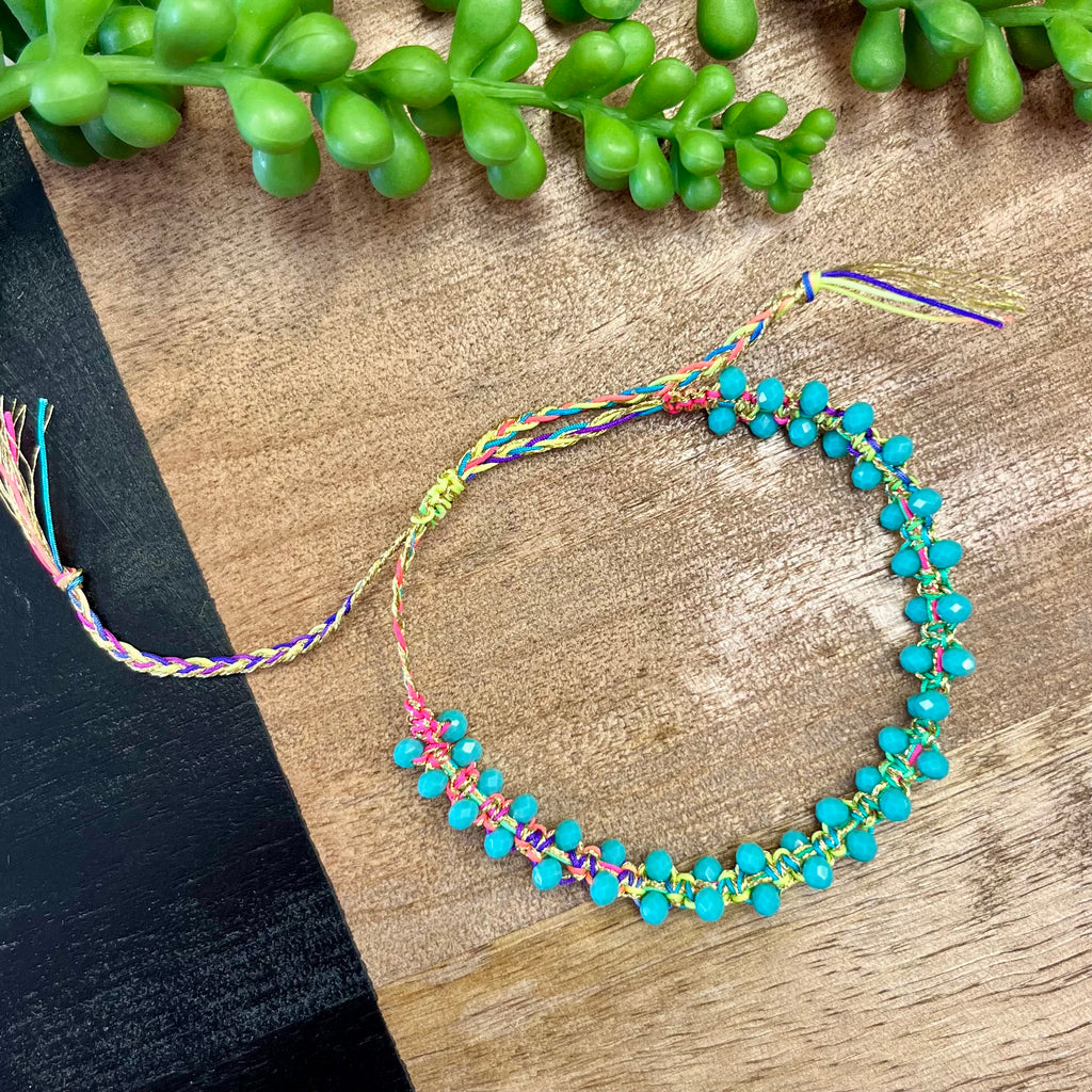 Neon & Turq Bead Drawstring Bracelet