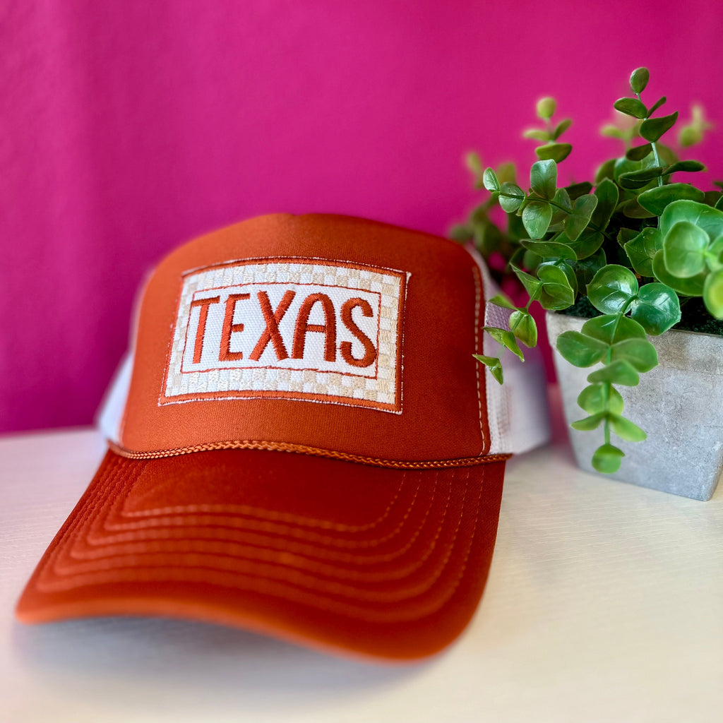Texas Check Burnt Orange Trucker Hat