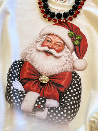 Polka Dot & Red Bow Santa Sweatshirt