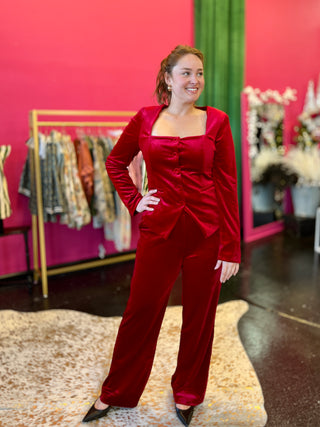 Red Velvet Wide Leg Pants