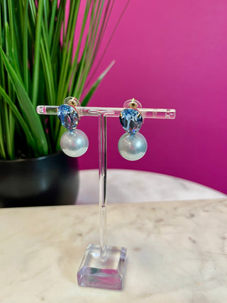 Light Blue Teardrop & Pearl Earring