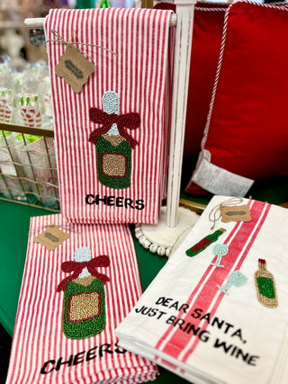 Cheers Champagne Beaded Tea Towel
