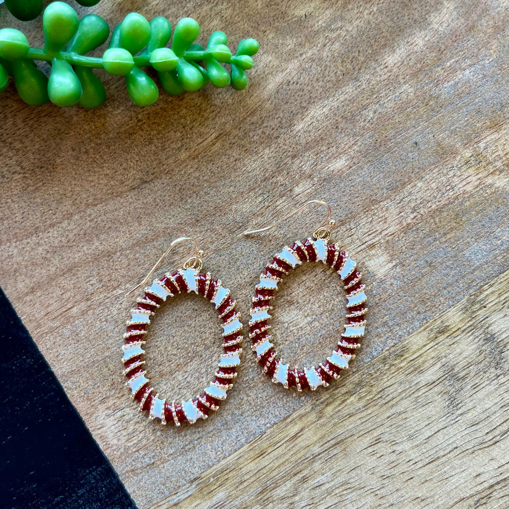 Maroon & White Oval Earrings
