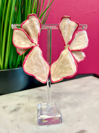 Pearlized & Hot Pink Lg Petal Earrings