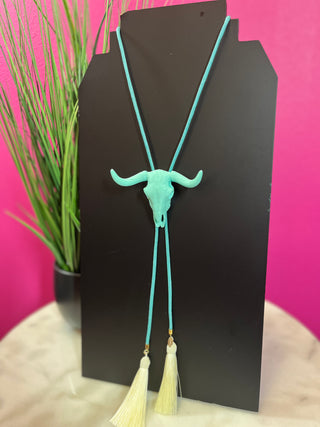 Turquoise Bull Skull Bolo Necklace