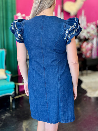 Caylee Dark Denim Ruffle Dress