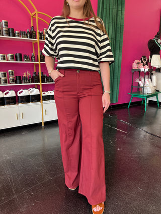 Maroon Front Seam Wide Leg Pants