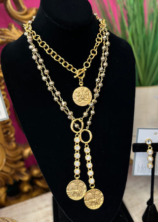 LNL Pyrite & Crystal Deer Lariat Necklace