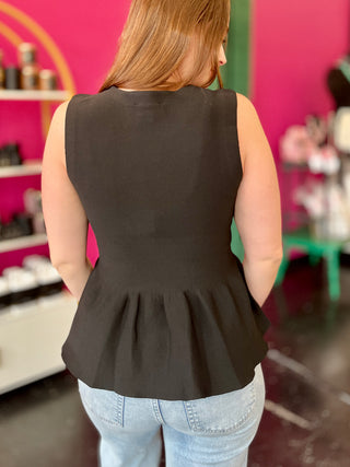 Black 3 Horsebit Peplum Top