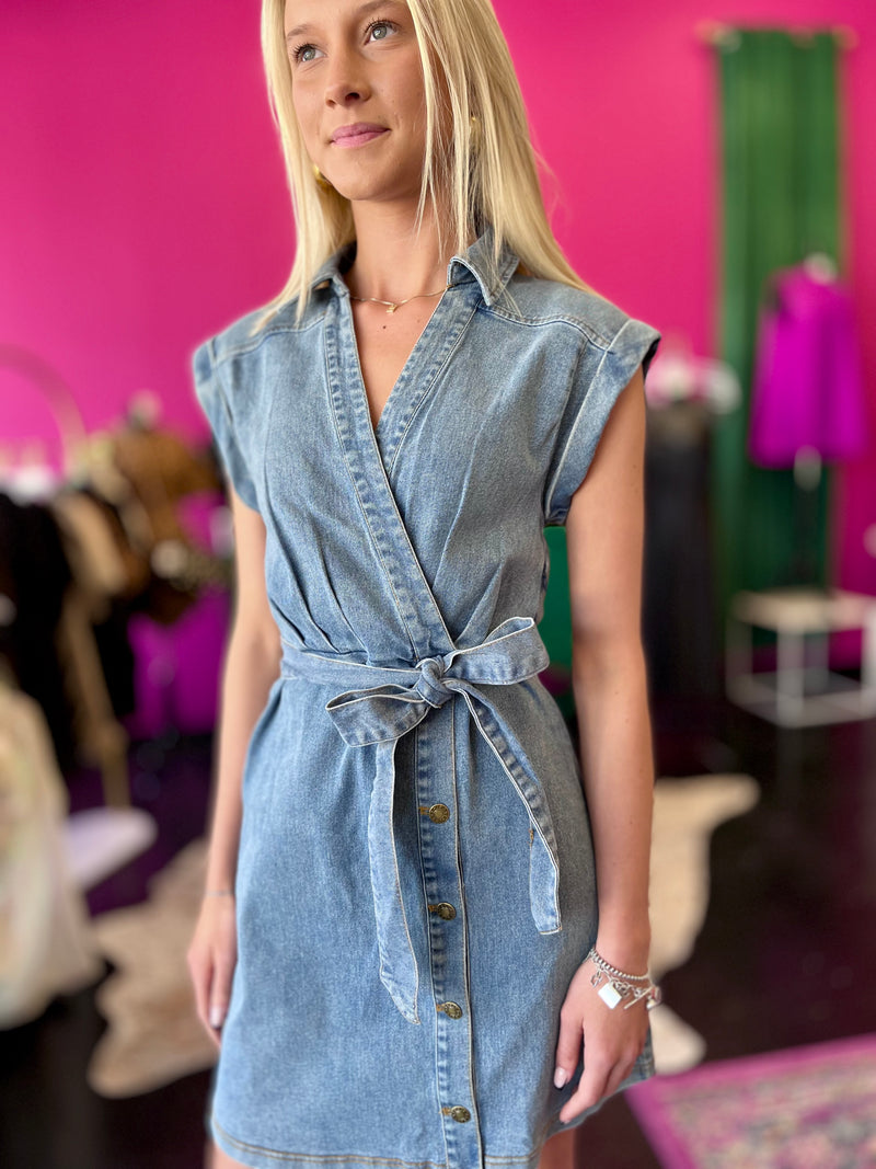 Denim Wrap Top Dress