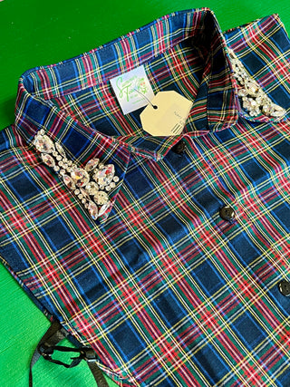 Navy Plaid Bling Collar Bib