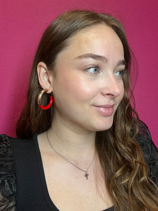 Everyday Gold & Red Hoop Earring