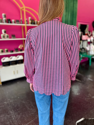 Pink & Navy Striped Neck Tie Top