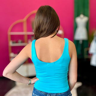 Aqua Blue Double Layer Knit Tank