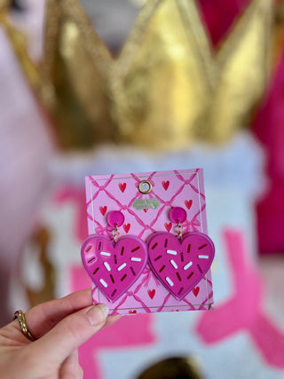 Pink Sprinkle Heart Layered Acrylic Earring
