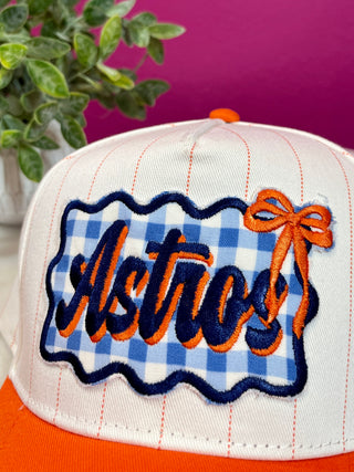 Astros Check Orange Pin Stripe Baseball Hat