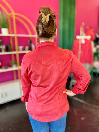 Abby Coral Suede Snap Closure Top