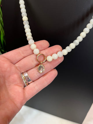 Milky White Ball Bead & Crystal Necklace