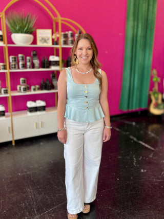 Baby Blue Button Up Peplum Top