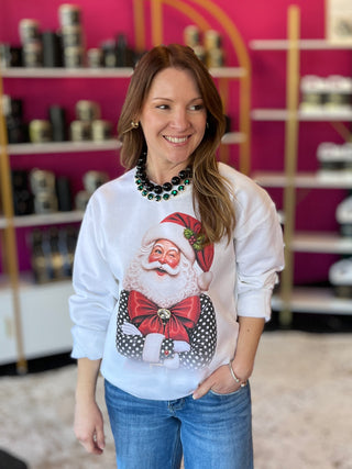 Polka Dot & Red Bow Santa Sweatshirt