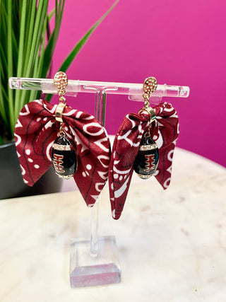 Maroon Bandana & Black Football Earrings