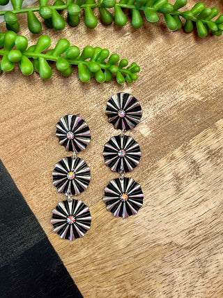 Silver 3 Concho & Crystal Earring