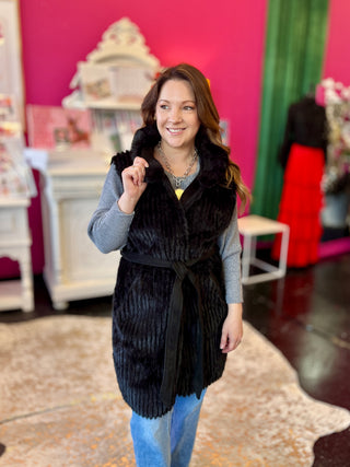 Black Faux Fur Long Vest