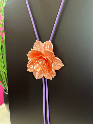 Pearlized Pink Lotos Flower Bolo Necklace