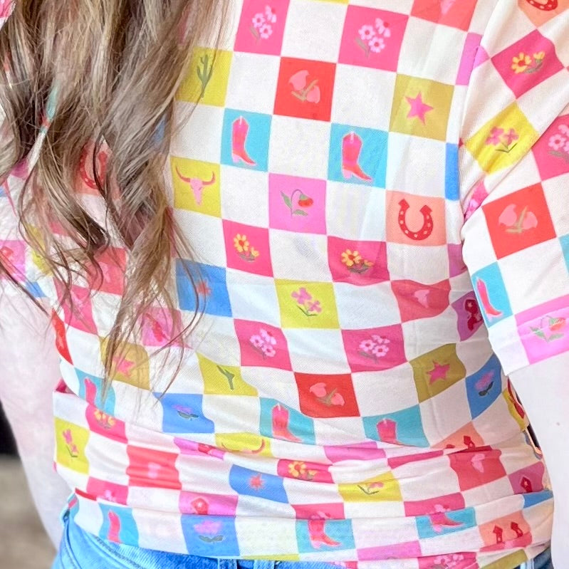 Cowgirl Check Mesh Top