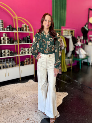 Cream Wide Leg Flare Jeans