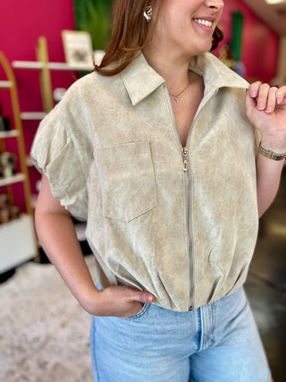Cream Faux Leather Short Shajacket by THML