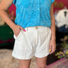 White Front Seam Cuffed Shorts