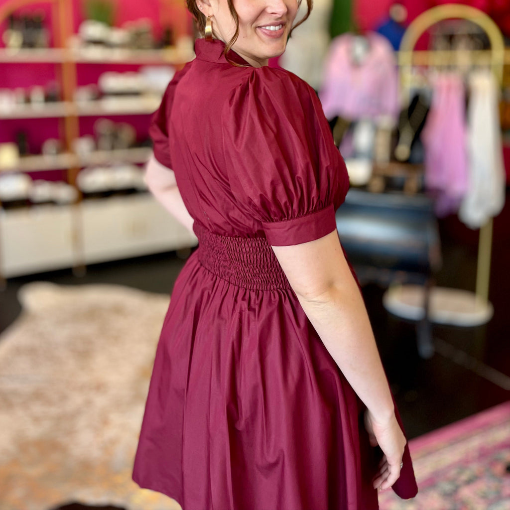 Maroon Smocked Waist Dress
