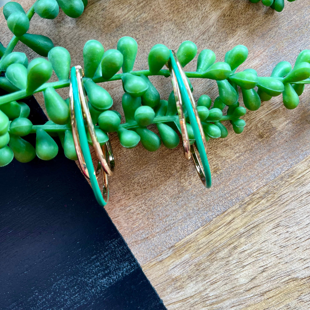 Kelly Green & Gold 3 Hoop Earrings